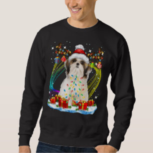 Santa Shih Tzu Reindeer Light God Jul Sweat Lång Ärmad Tröja