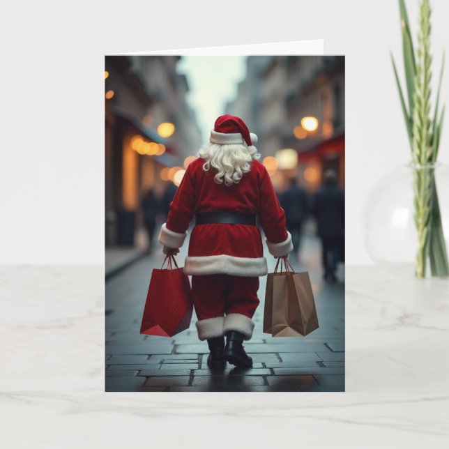 Santa shopping Xmas card  Helgkort (Framsida)