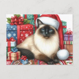 Santa Siamese Cat Christmas Holiday Vykort