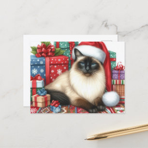 Santa Siamesisk Katt Julhelg Vykort