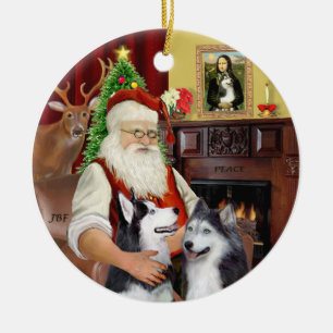 Santa - Siberian husky (TWO) Julgransprydnad Keramik