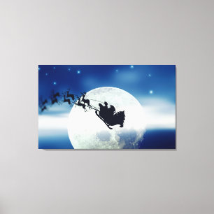 Santa Silhouette över Måne Wall Art Canvastryck