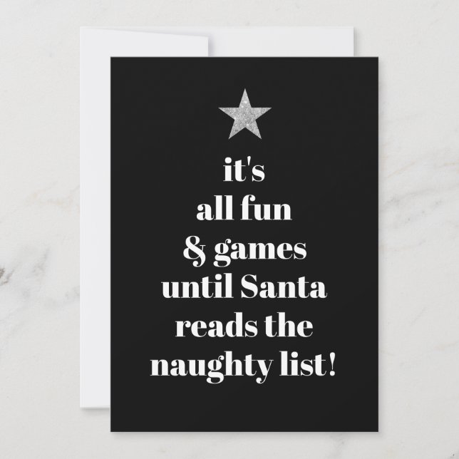 Santa Silver Star Modern Träd Font Roligt Citat Julkort (Framsida)