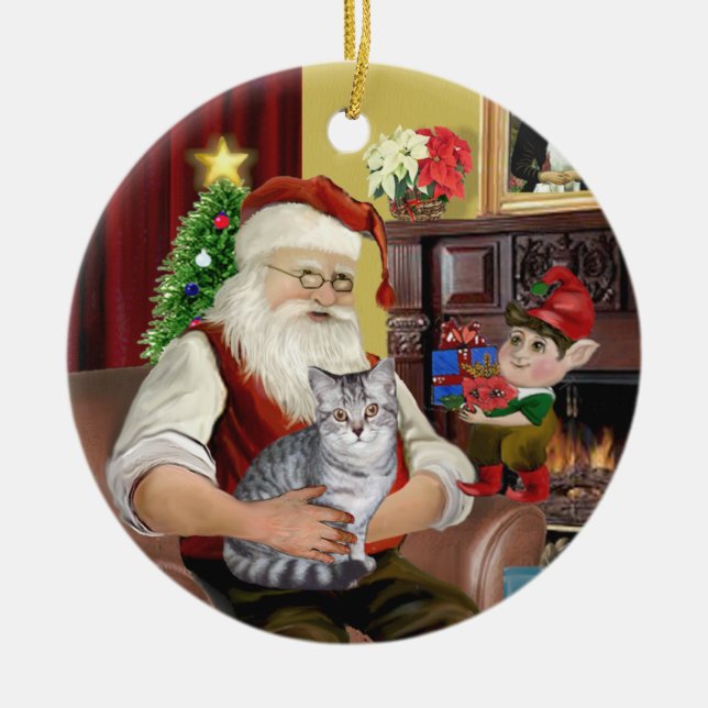 Santa - Silver Tabby (ASH) Julgransprydnad Keramik (Framsidan)