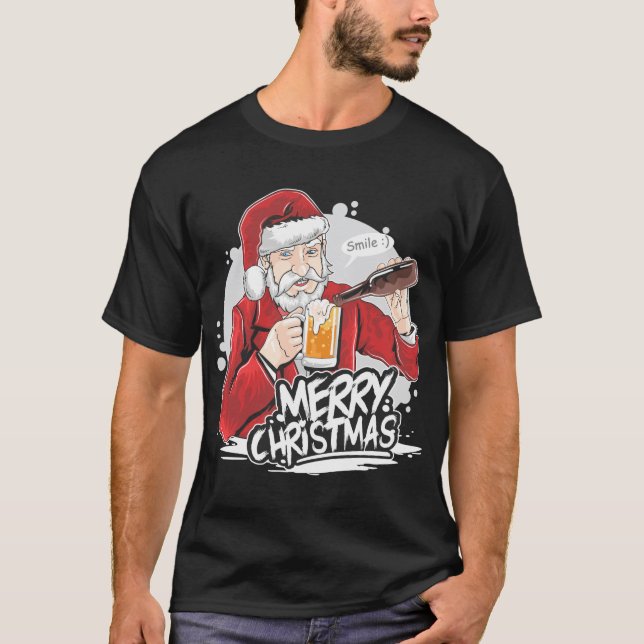 Santa Sips a Beer T Shirt (Framsida)