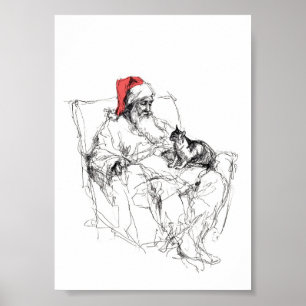 Santa Sitta med Kat på Lap Poster
