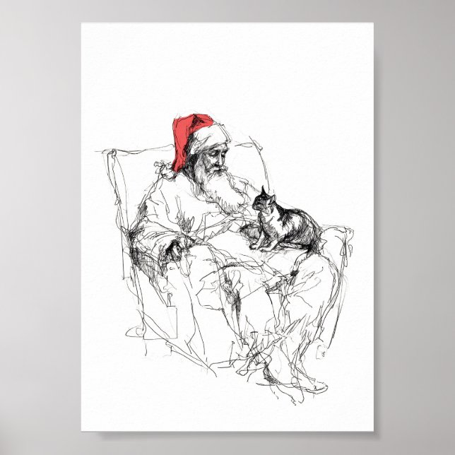 Santa Sitta med Kat på Lap Poster (Framsidan)