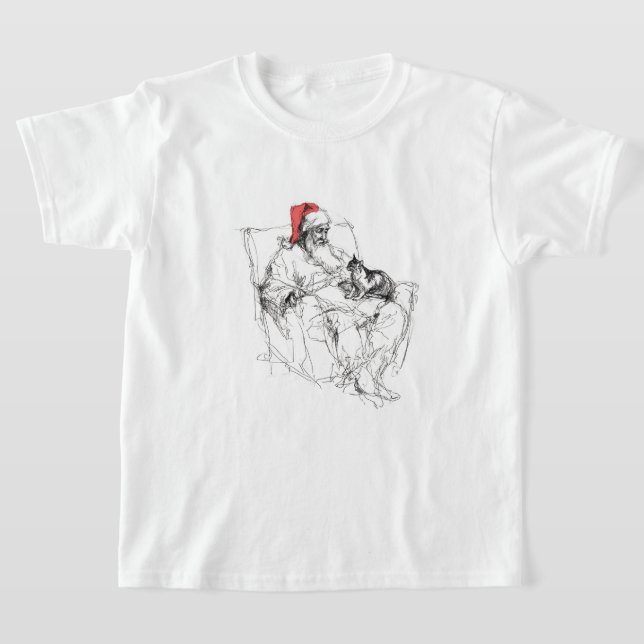 Santa Sitta med Kat på Lap T Shirt (Laydown)