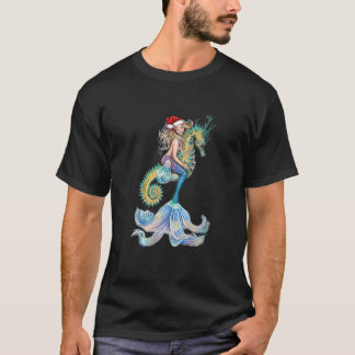 Santa Sjöjungfru Ride Seahorse jul Julafton Santa T Shirt