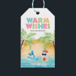 Santa Sjöjungfru Tropical Beach Handflatan jul Presentetikett<br><div class="desc">Den tropiska julprydnaden "Warm Önskemål" har jultomten och en sjöjungfru som simmar i havet vid solnedgången,  inramad av ett par handflatan träd som är förstört i sträng ljus. Tomten sipprar en cocktail ut ur en ananas och blinkar hawaiianska alhaskylten. Art av KL Lagrar.</div>