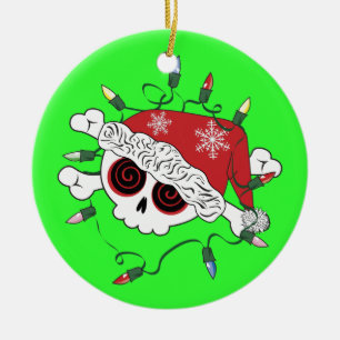Santa skalle julgransprydnad keramik