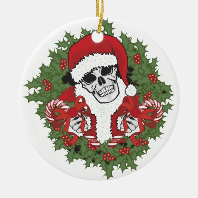 Santa skalle med kranen julgransprydnad keramik (Framsidan)