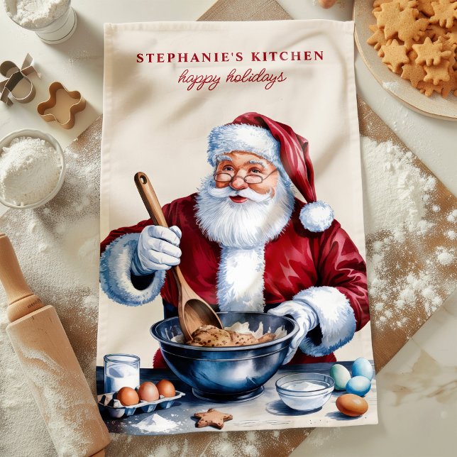 Santa Skapar Cookies Personlig jul Kökshandduk (Skapare uppladdad)