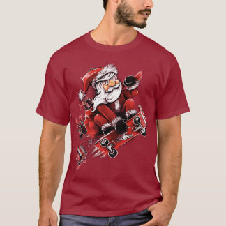 Santa Skateboarding T Shirt