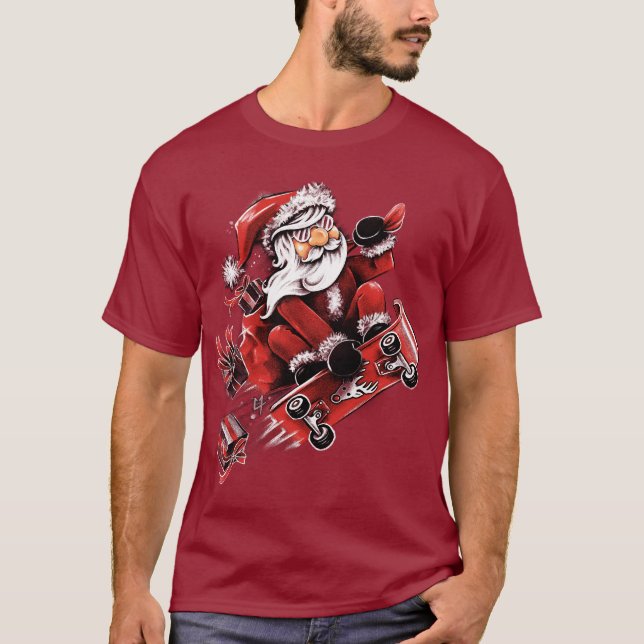 Santa Skateboarding T Shirt (Framsida)