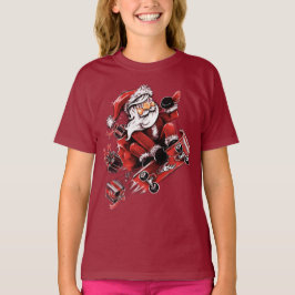 Santa Skateboarding T Shirt