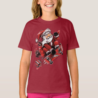Santa Skateboarding T Shirt