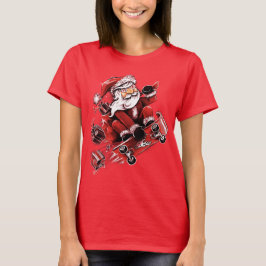 Santa Skateboarding T Shirt