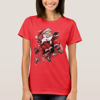 Santa Skateboarding T Shirt
