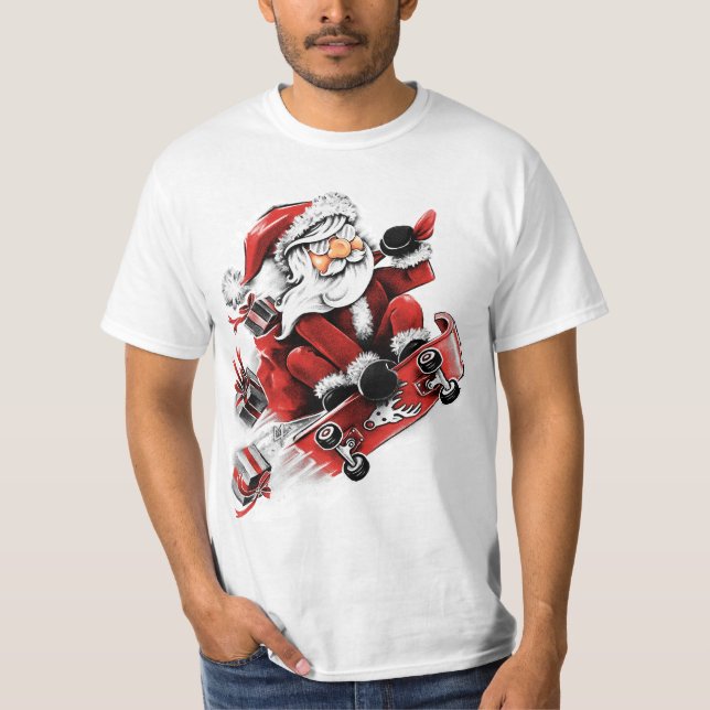 Santa Skateboarding T Shirt (Framsida)