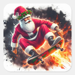 Santa Skateboarding Tricks utanför Fyrkantigt Klistermärke