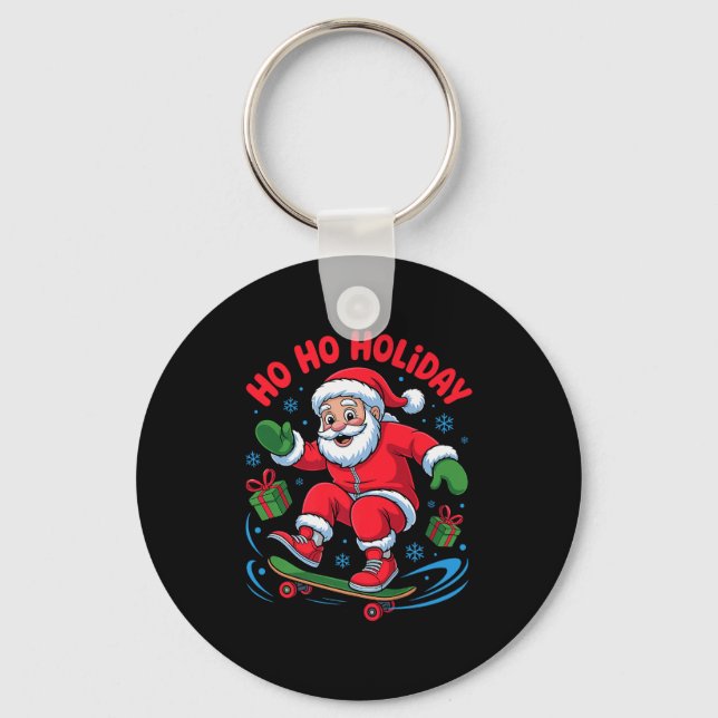 Santa Skater Skateboarding Lover Funny Christmas X Nyckelring (Framsida)