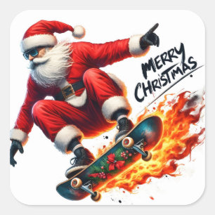 Santa Skates Joyully vid Sunset Fyrkantigt Klistermärke