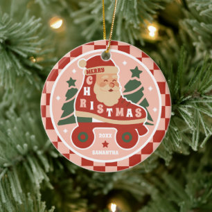 Santa Skates Retro Roller Skating jul Julgransprydnad Keramik