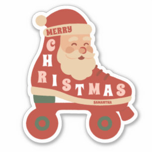 Santa Skates   Retro Roller Skating jul Klistermärken