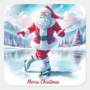 Santa Skating in a Winter Wonderland Fyrkantigt Klistermärke