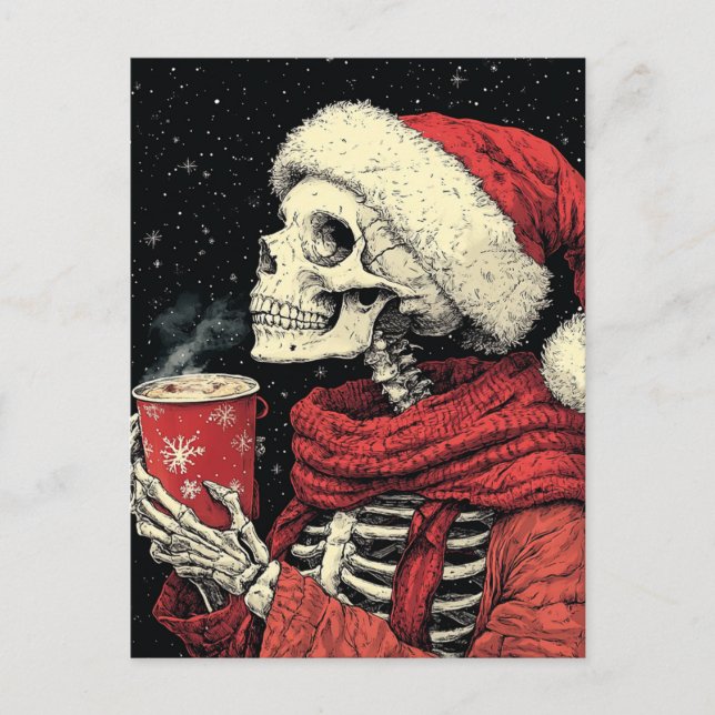 Santa Skeleton med Hett Chocolate Vykort (Framsida)