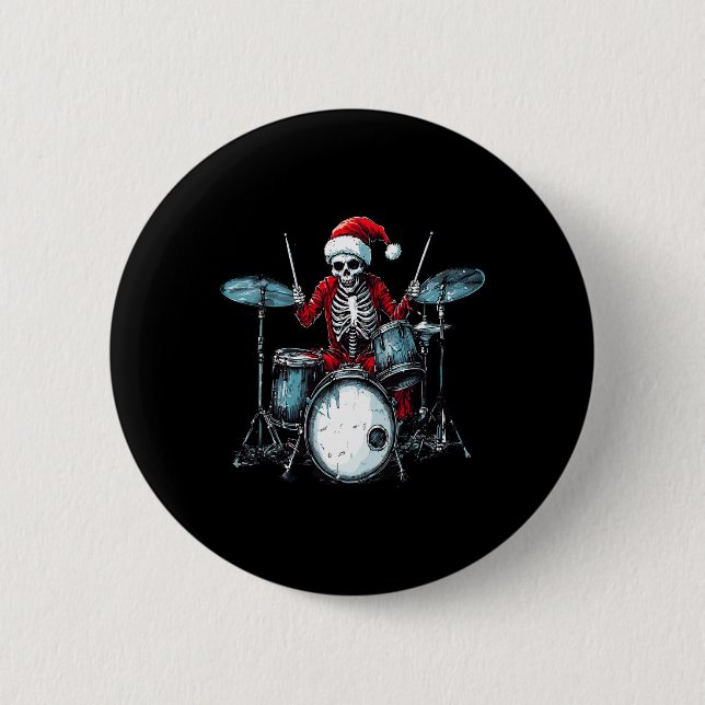 Santa Skeleton spelar Drum Drummer Percussionist Knapp (Framsida)