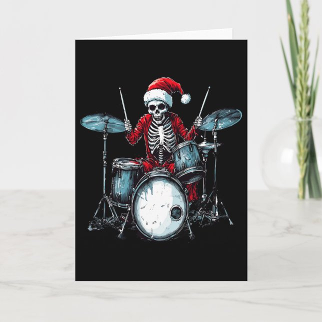 Santa Skeleton spelar Drum Drummer Percussionist Kort (Framsida)