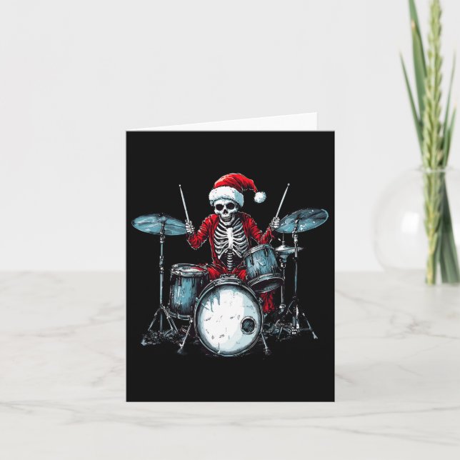 Santa Skeleton spelar Drum Drummer Percussionist Kort (Framsida)