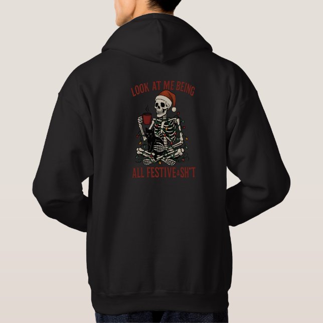 Santa Skeleton with Cat Holiday Snark Hoodie (Baksida)
