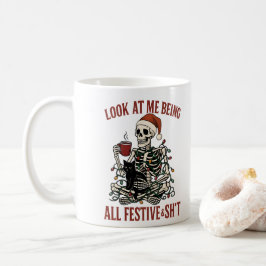 Santa Skeleton with Cat Holiday Snark Kaffemugg