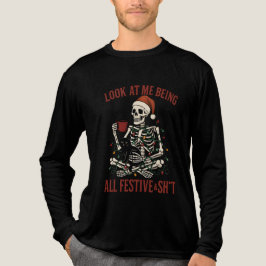 Santa Skeleton with Cat Holiday Snark T Shirt