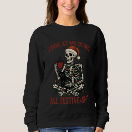 Santa Skeleton with Cat Holiday Snark T Shirt