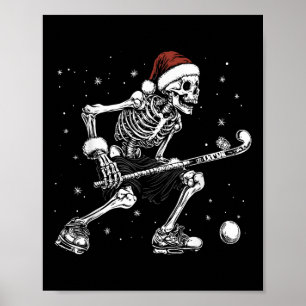 Santa skelett som spelar landhockey Rolig jul Poster