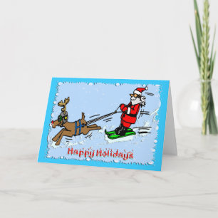Santa skidåkning helgkort