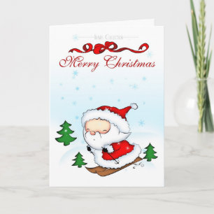 Santa skidåkning helgkort