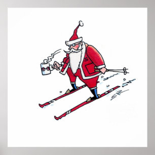 Santa Skidar julkakafför värdefull mattaaffisch Poster