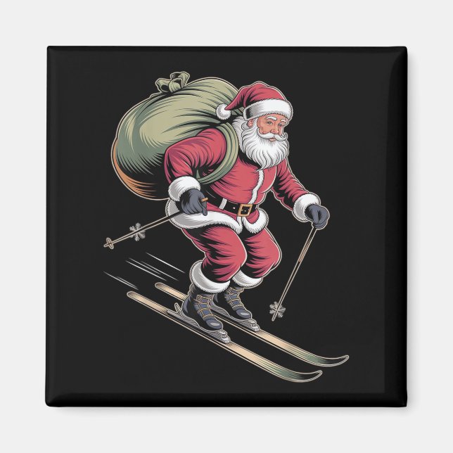 Santa Skiing Down Snowy Slopes  Magnet (Framsidan)