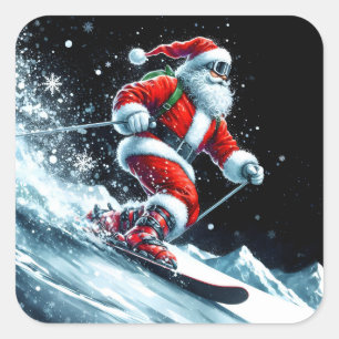 Santa Skiing i Winter-Roligten! Fyrkantigt Klistermärke