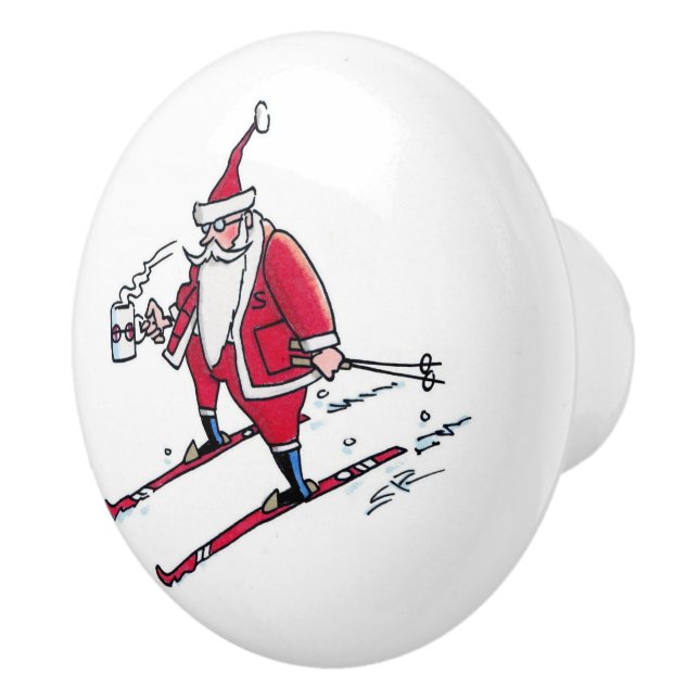 Santa Skiing keramisk knopp (Höger)