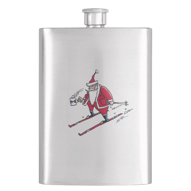 Santa Skiing-kolv av rostfritt stål Fickplunta (Framsidan)