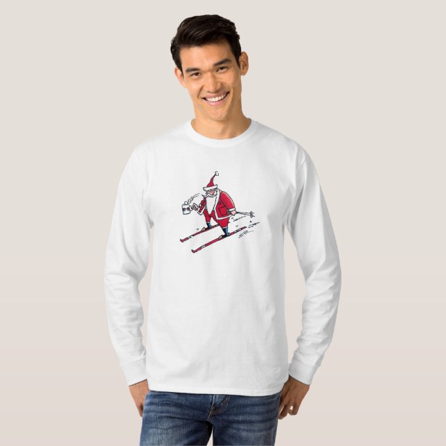 Santa Skiing långärmad shirt T Shirt (Hel framsida)
