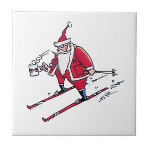 Santa Skiing small keramic tile Kakelplatta