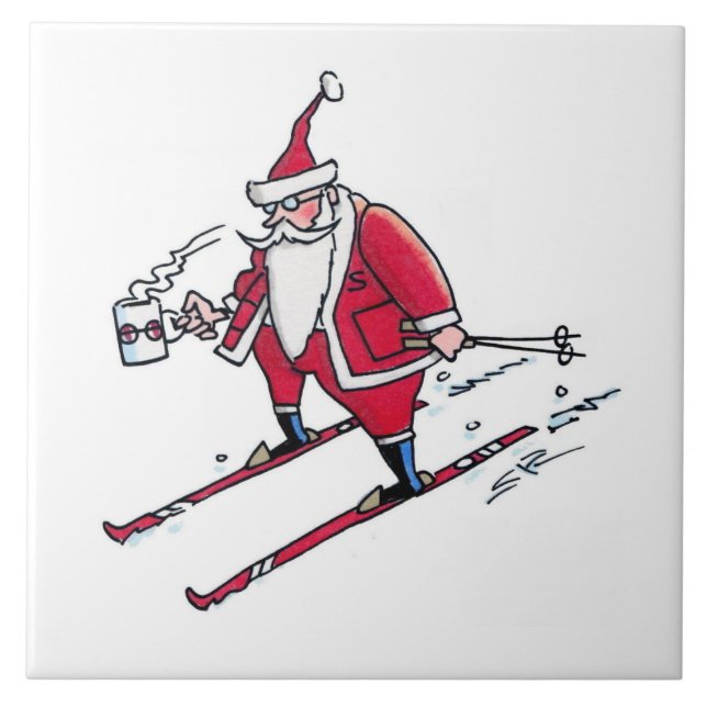 Santa Skiing, stor keramik Kakelplatta (Framsidan)