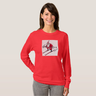 Santa Skiing women red long sleeve shirt T Shirt